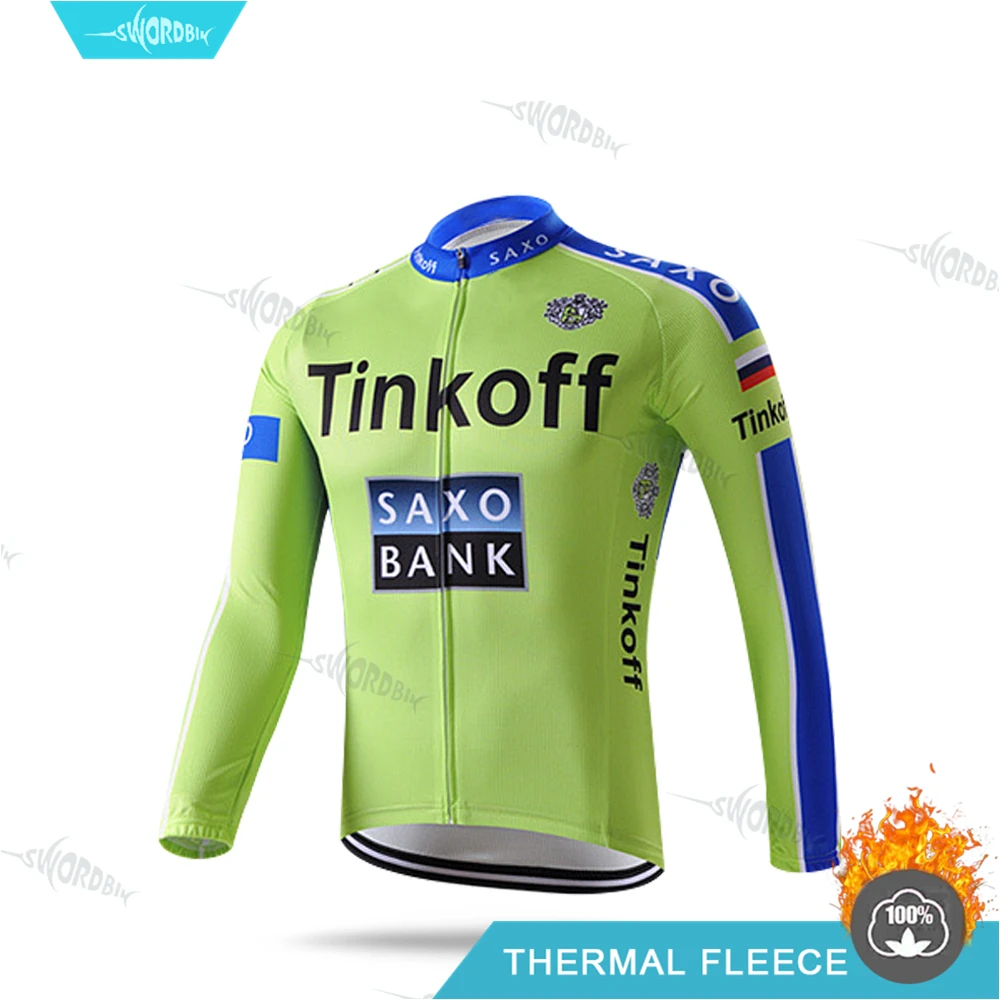 Cycling Jersey Велоспорт одежда для мужчин Pro Team Велоспорт трикотажный комплект Tinkoff Мужская зимняя одежда флуоресцентный цвет Тепловая флисовая одежда комплект с длинными рукавами MTB Uninform - Цвет: Cycling Jersey