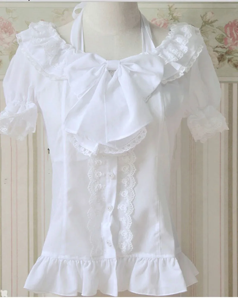 Женская летняя модная блузка для косплея белая черная короткая кружевная в стиле