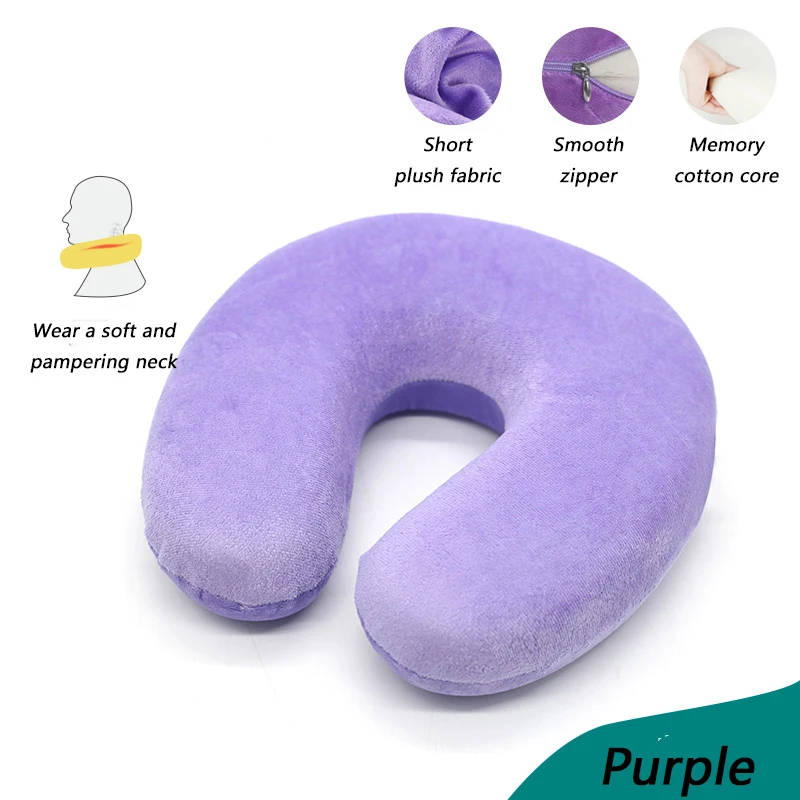 purple Short plush U-образная медленный отскок пены памяти Soild подушка для шеи мягкий Автомобиль Полет офис поддержка шеи самолет Путешествия Подушка для отдыха головы - Цвет: purple Short plush