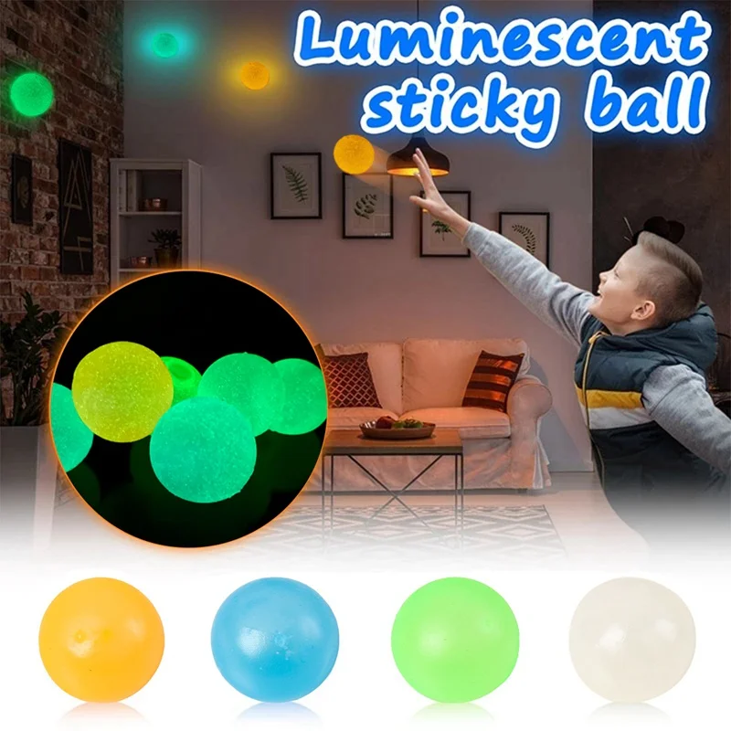 

3/4.5cm Luminous Balls High Bounce Glowing Stress Ball Sticky Wall Home Party Decoration Kids Gift Anxiety Toy Glow in the Dark
