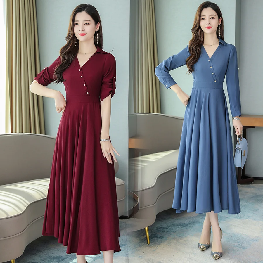 2021 в винтажном стиле Однотонные льняные миди платья осень зима 3XL размера плюс