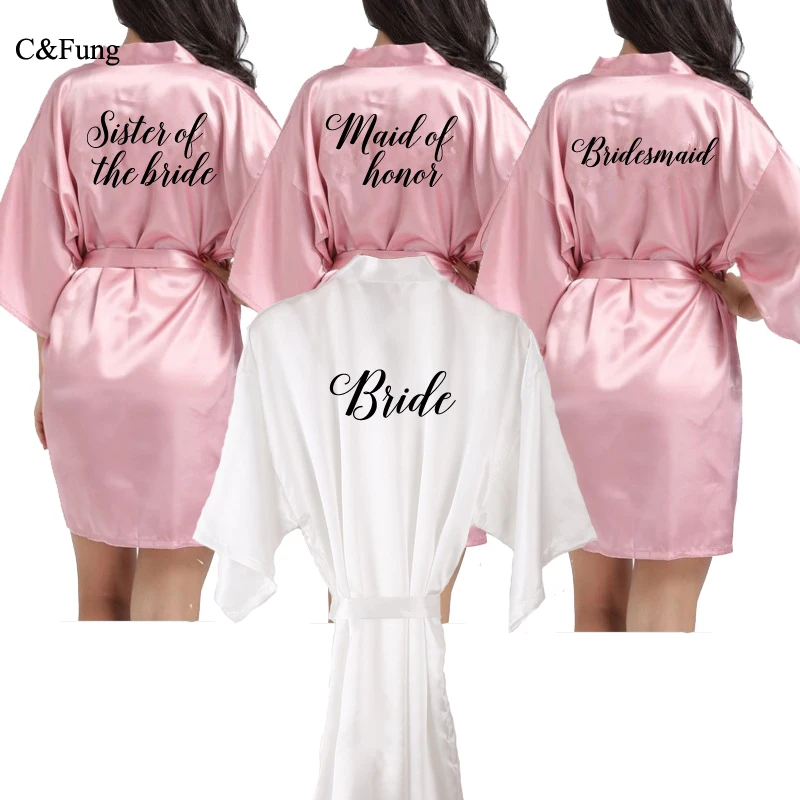 Дешевая атласная Халат для женщин кимоно для невесты robe Короткие Свадебные вечерние свадебный подарок подружки невесты темно-розовый кимоно халаты