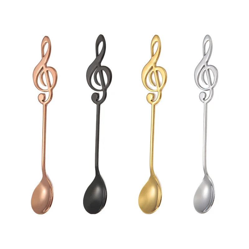 Креативная музыкальная ложка из нержавеющей стали позолоченная кофейная