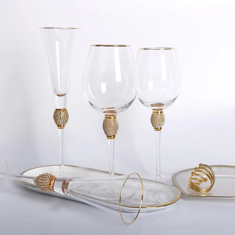 Wine Glass With Golden Rim Goblet Diamond Drinkware Lead-fre