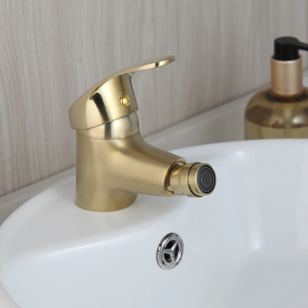 

2021 Brush Gold Solid Brass Bidet Faucet Bathroom Deck Mounted Basin Sink Faucets Mixer Tap Hot And Cold Taps