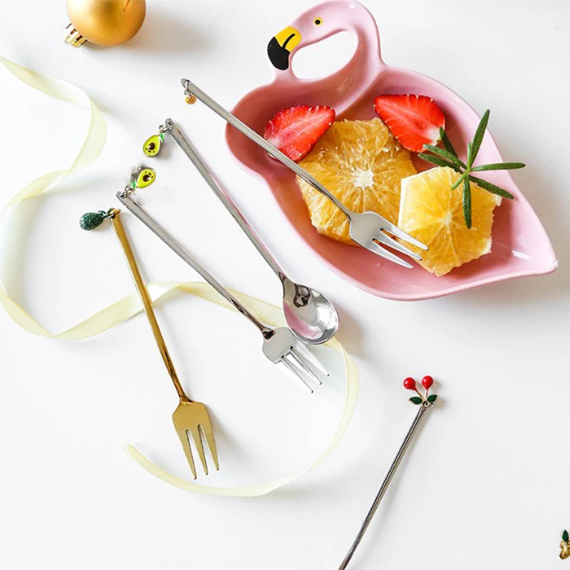 

Fork Tea Coffee Mixing Spoon fork Tableware Fruits Decoration Creative Party Table Ornament Coffee Spoon Avocado Stainless Spoon