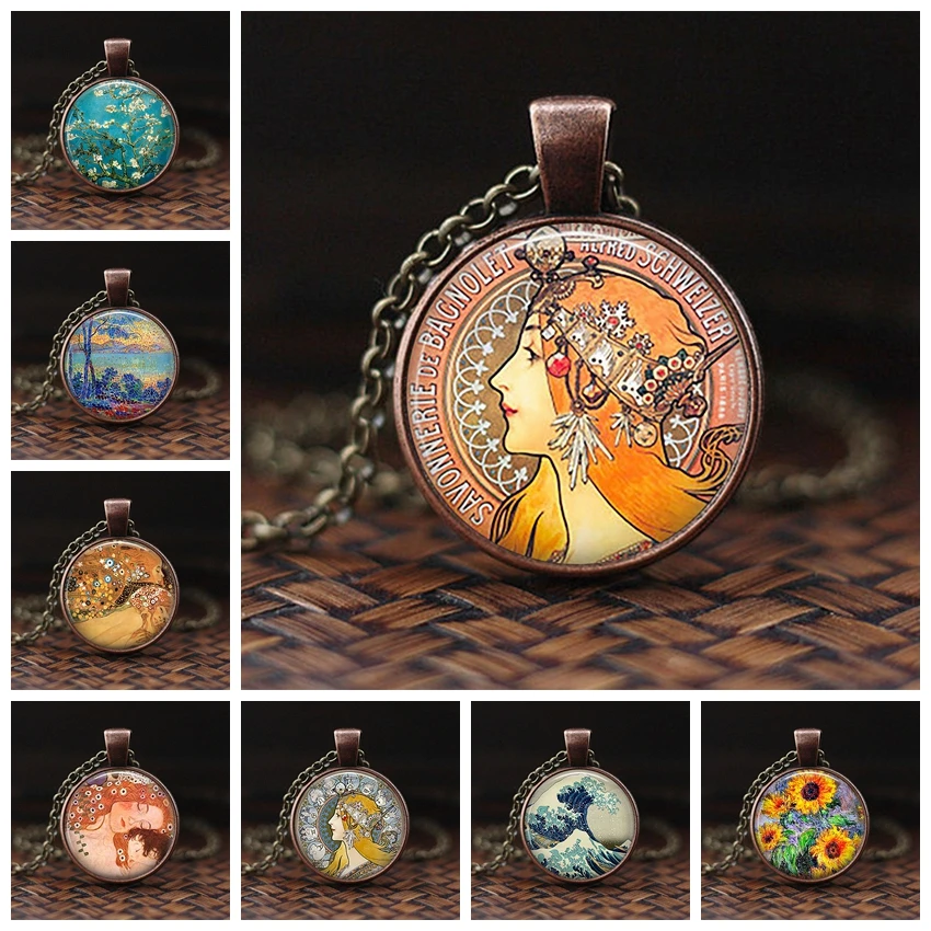 Женское длинное ожерелье с подвеской в виде кабошона из латуни вечерние