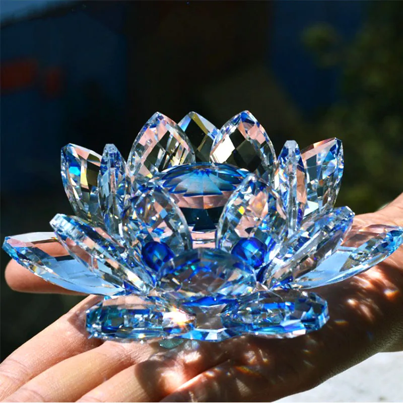 80mm Quartz Crystal Lotus Flower  Crafts Glass Paperweight Fengshui Ornaments Figurines Home Wedding Party Decor Gifts Souvenir
