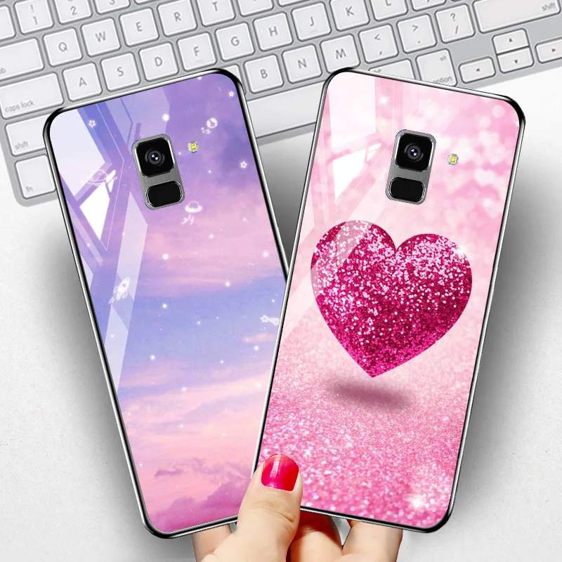 Luxury Tempered Glass phone Case For samsung galaxy J4 J6 J8 2018 Silicone cases A7 2019 A6 plus Covers |