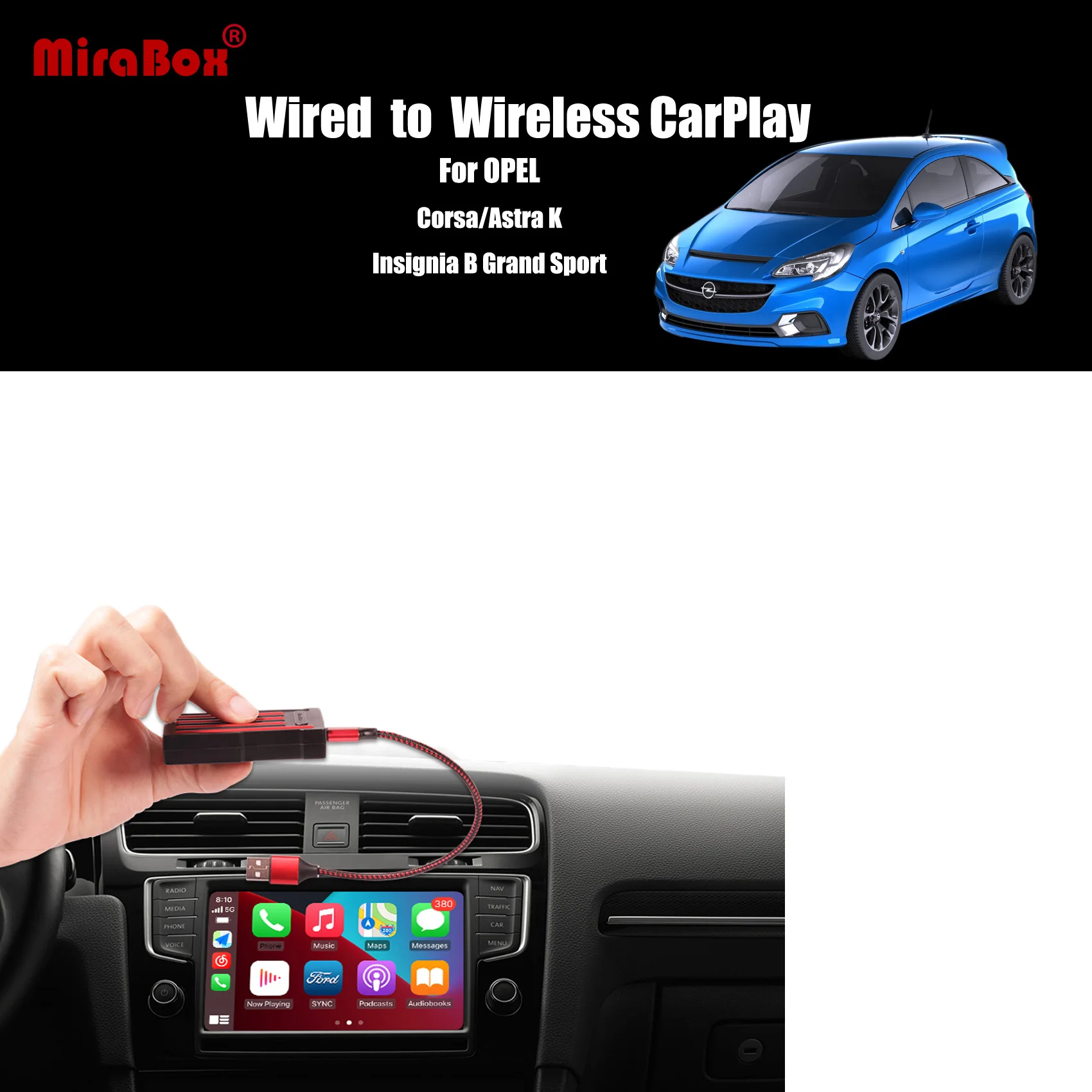 

MiraBox Wireless Apple Carplay Adapter CarPlay USB Dongle for OPEL Corsa Astra K Insignia B Grand Sport