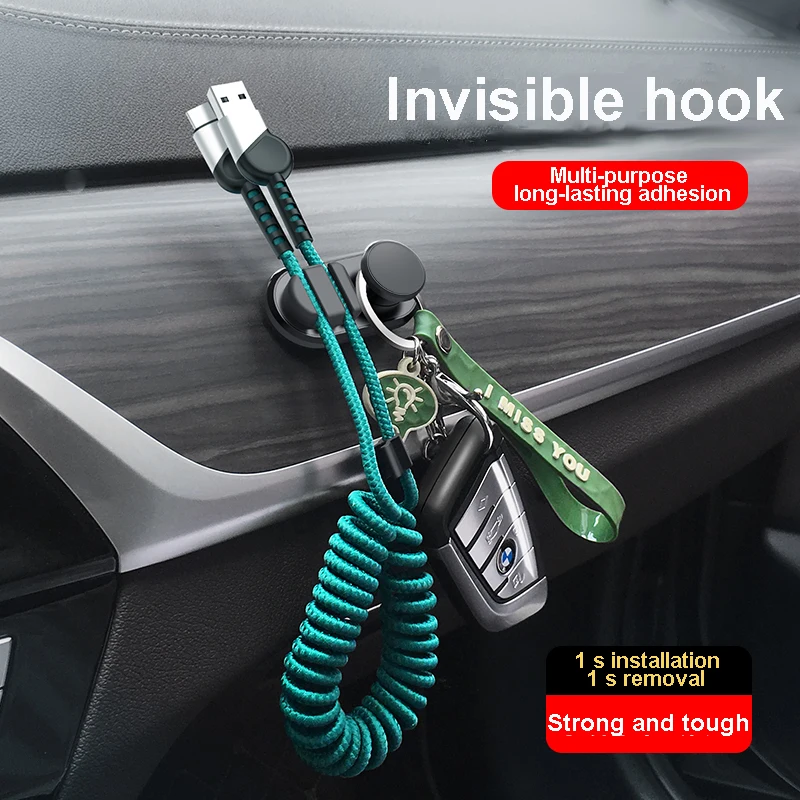 

4Pcs Car Hook Storage Data Clip Key Headphone Hook Self-Adhesive Wall Hanging Hook Cute Mini Invisible Car Front Row Fixing Clip