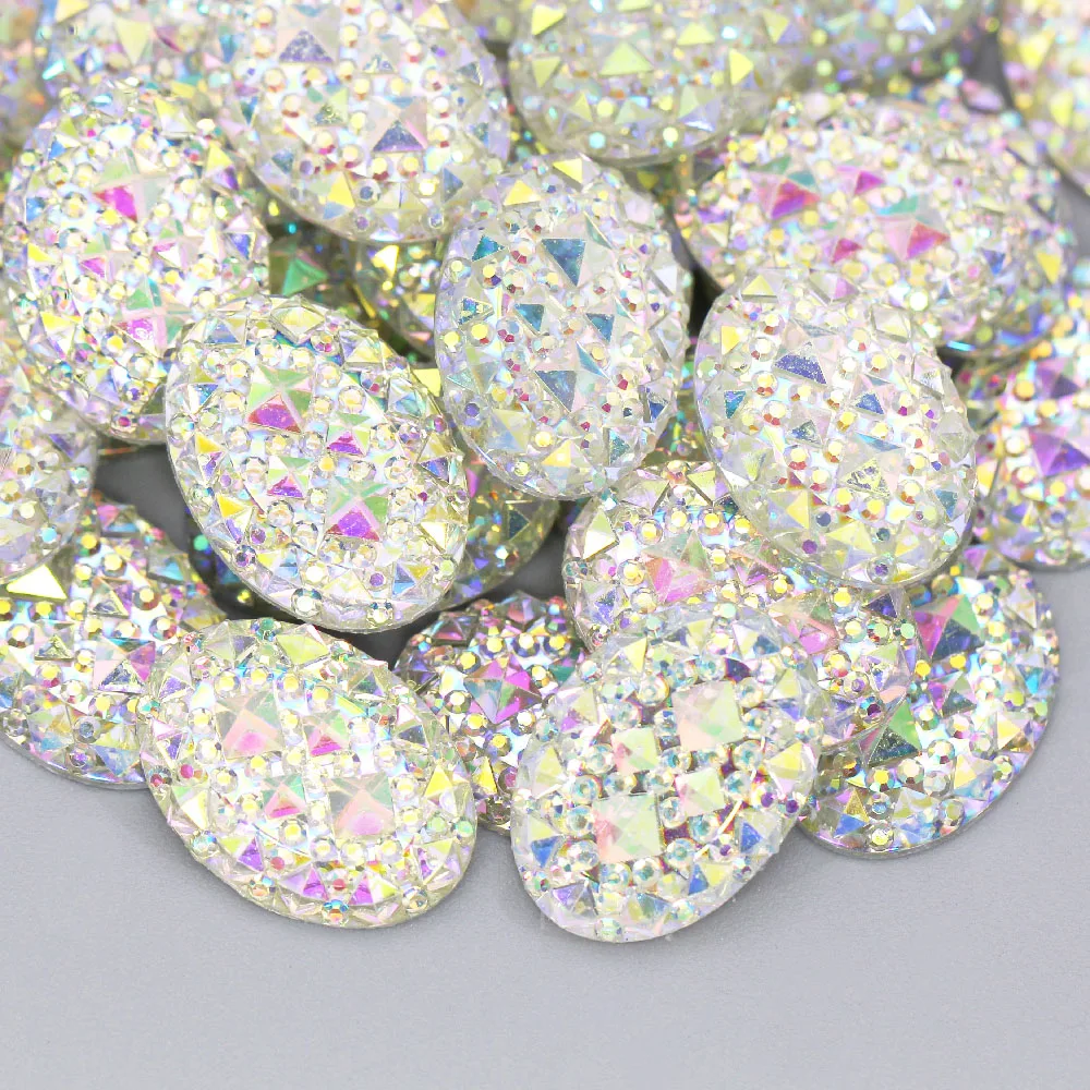 Овальный Кристалл AB Смола горный хрусталь Серебряная плоская задняя основа