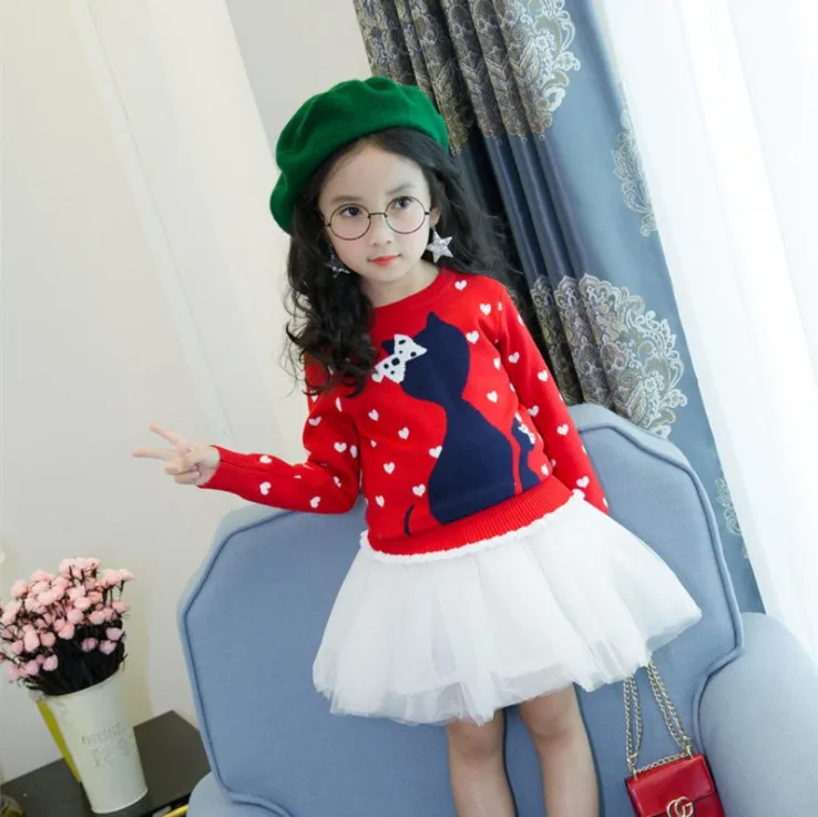 Детский свитер новинка 2019 осенне-зимний модный с рисунком кота для маленьких