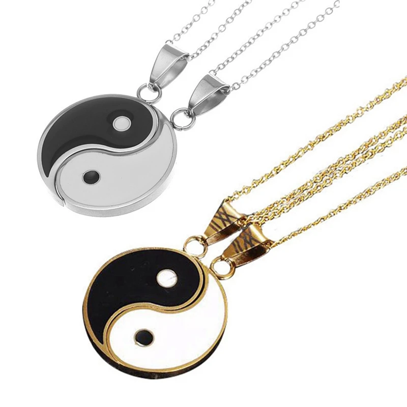 2 Pcs/Set Stainless Steel Yin Yang Pendant Puzzle Piece Necklace Birthday Jewlery Gifts For Couple Or Best Friends