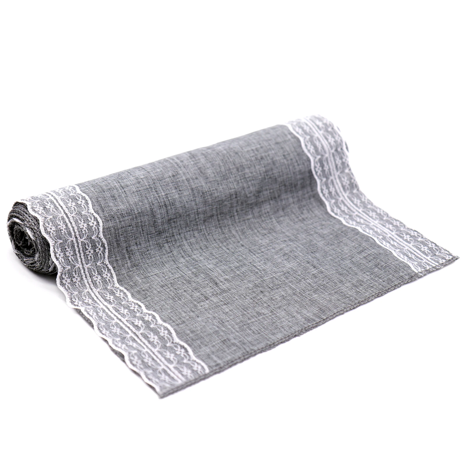 

Gray Khaki Burlap Table Runner Jute Imitated Linen Lace Tablecloth Rustic Wedding Party Banquet Table overlay Home Textiles