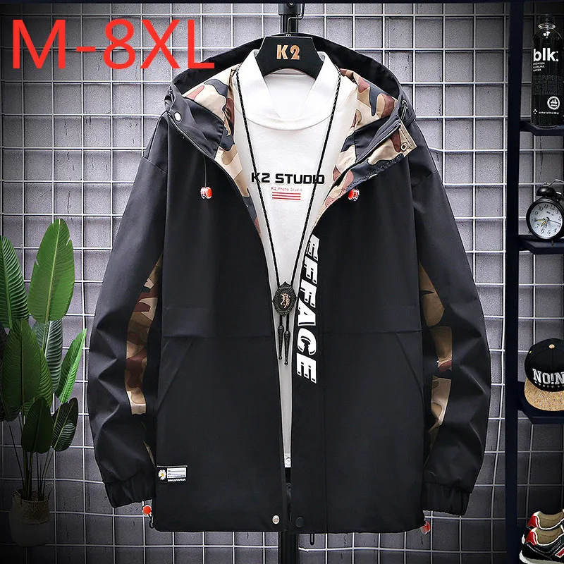 

Men Hip Hop Streetwear Hooded Jacket Casual Oversized Baseball Coats Harajuku Windbreaker Male Bomber Outwear Plus Size 7XL 8XL