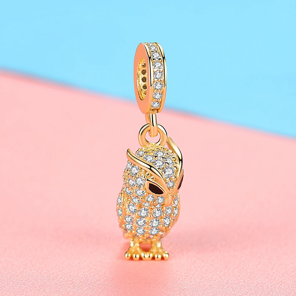 100% 925 стерлингового серебра Сова Серьги Подвески золото кубического циркония