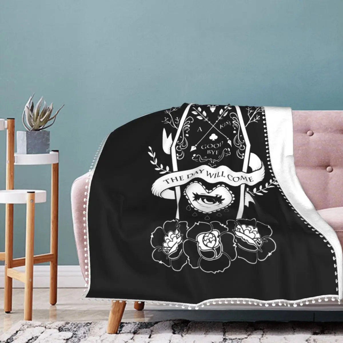 

A Kiss Goodbye Day Of The Dead Blanket Coffin Witch Evil Cozy Fleece Blanket Sofa Soft Fashion Bedspread
