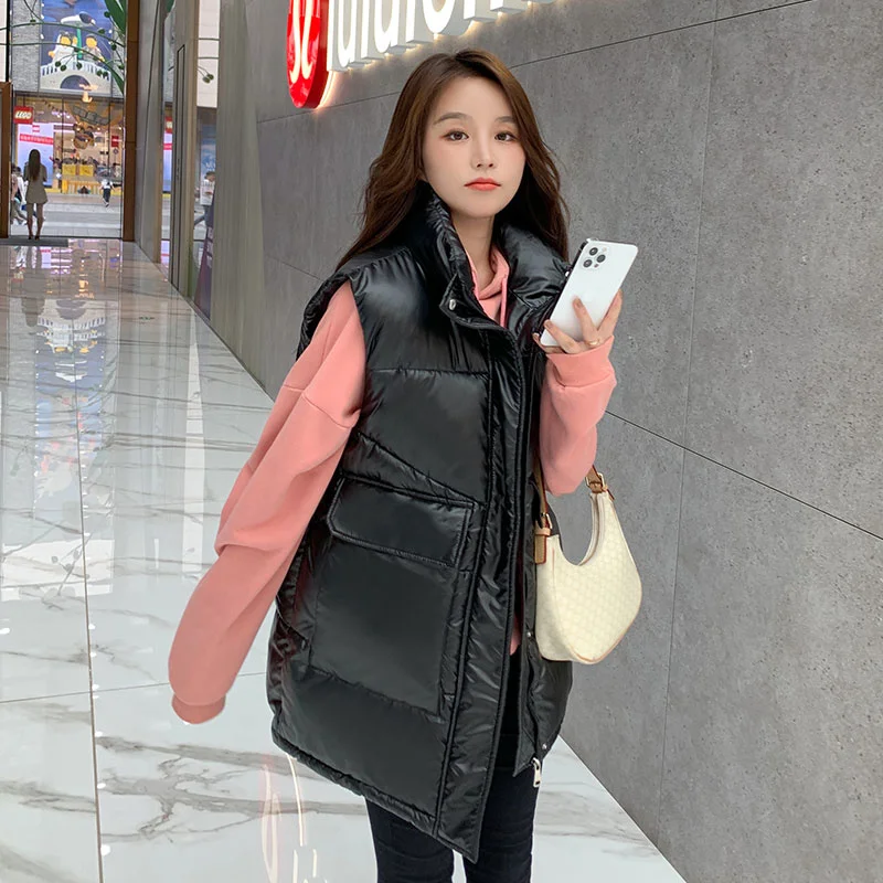 

Isenmal New Winter Cotton Vest Women Mid-length Cotton Padded Student Coat Autumn Loose Waistcoat Wild Lady Sleeveless Jacket