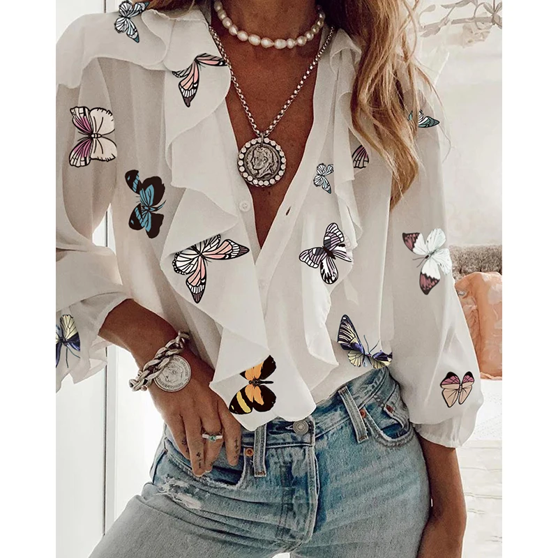 

Женская блузка с V-образным вырезом, длинным рукавом