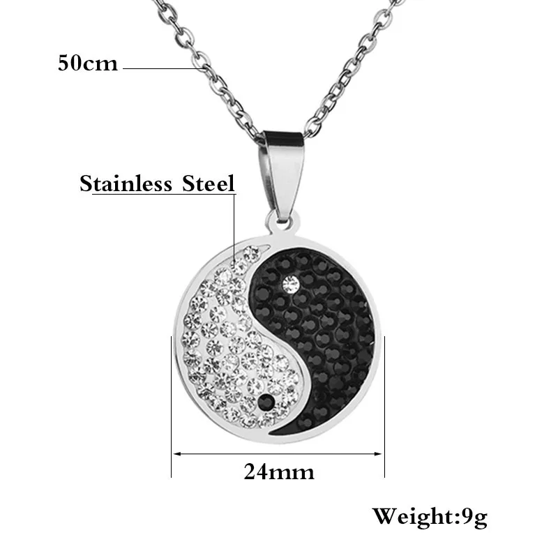 

Yin Yang Taiji Bagua Black and White with Diamond Pendant Necklaces for Women