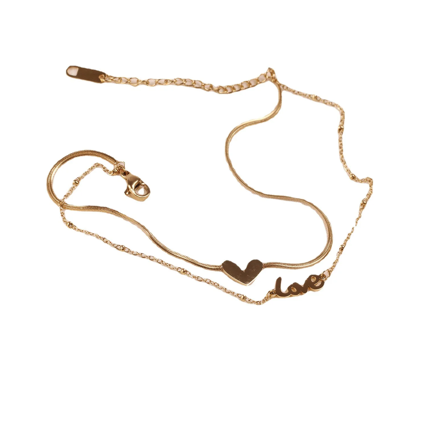 

2021 New Fashion Double-sided Titanium Steel Double-layer Love Anklet Women Allergy Plated 14k Gold Joker Simple Foot Decoration