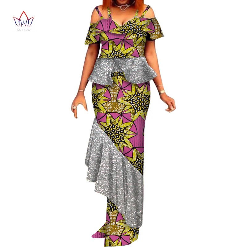 Summer Maxi Sequins Dresses Dashiki Sexy African Dresses for Women Vestidos African Clothing Plus Size Party Dresses WY6274