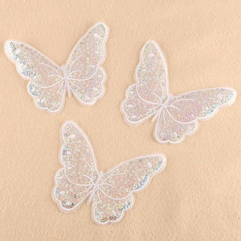 

Нашивки с вышивкой 50 шт./лот, буквы, аксессуары для украшения одежды, белая бабочка, «сделай сам», железная теплопередающая аппликация, Прикл...