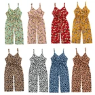 Детский комбинезон для девочек, Леопардовыйцветочный принт, комбинезон без рукавов с бантом, цельный праздничный наряд, От 1 до 6 лет