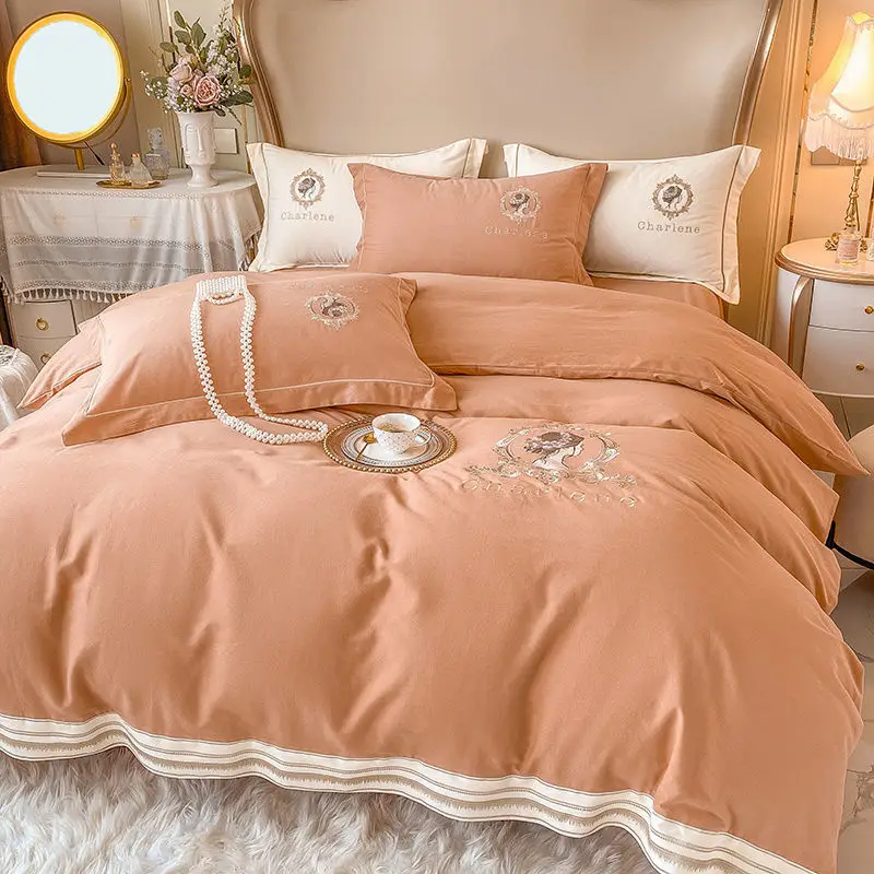 

100% Cotton Thickened Bedding Set Brushed Chic Embroidery Duvet Cover Set Bed Sheet Pillowcases Queen King Size Dropshipping