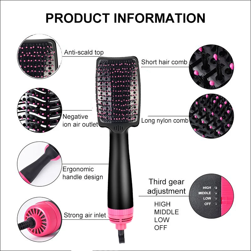 

2 in 1 Hair Dryer Brush One Step Hot Air Brush Blow Straightener Curler Curling Iron Hair Styler Comb