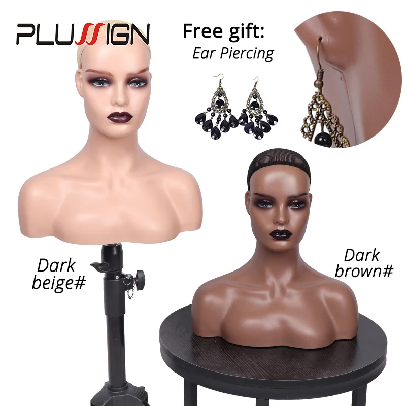 Афроамериканский Женский манекен голова с плечами черная губа парик стенд
