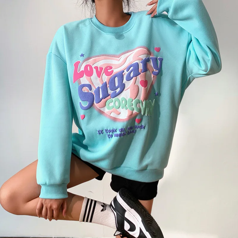 

Harajuku's Hoodie Oversized Blouses Lovely Blouse with Fingerprint Letter Sweater Nice Loose Blouses E-girl Long Sleeve Pullover