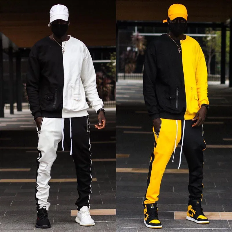 

GITF Men's Tracksuit Gym Fitness Sports Suit Clothes Running Jogging Sport Wear Exercise Workout Stitching hip hop sets men