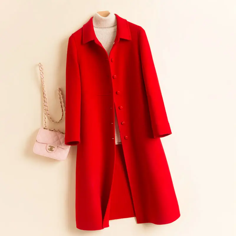Осенне-зимнее Новое двустороннее кашемировое пальто Женское средней длины выше