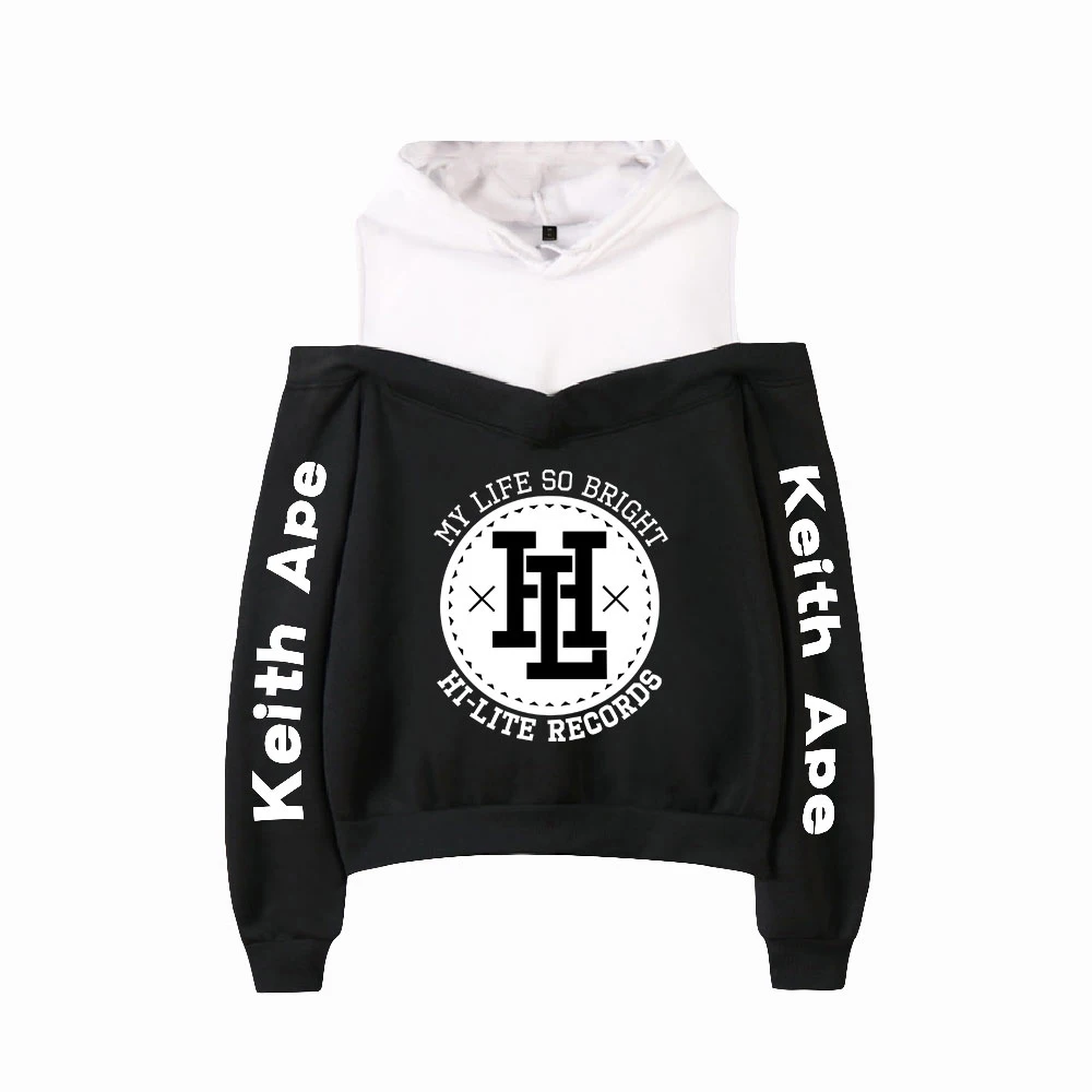 

Kpop Keith Ape Hoodies Off Shoulder Sweatshirt Women's Pullover Harajuku Streetwear 2021 Korea Rapper Hip Hop Fashion Clothes