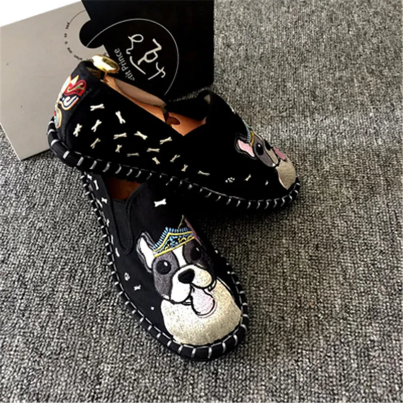 Special Embroidered Dog Shoes Men Rubber Canvas Espadrilles Loafers Hard-Wearing Man Women Harajuku Casual Flats | Обувь