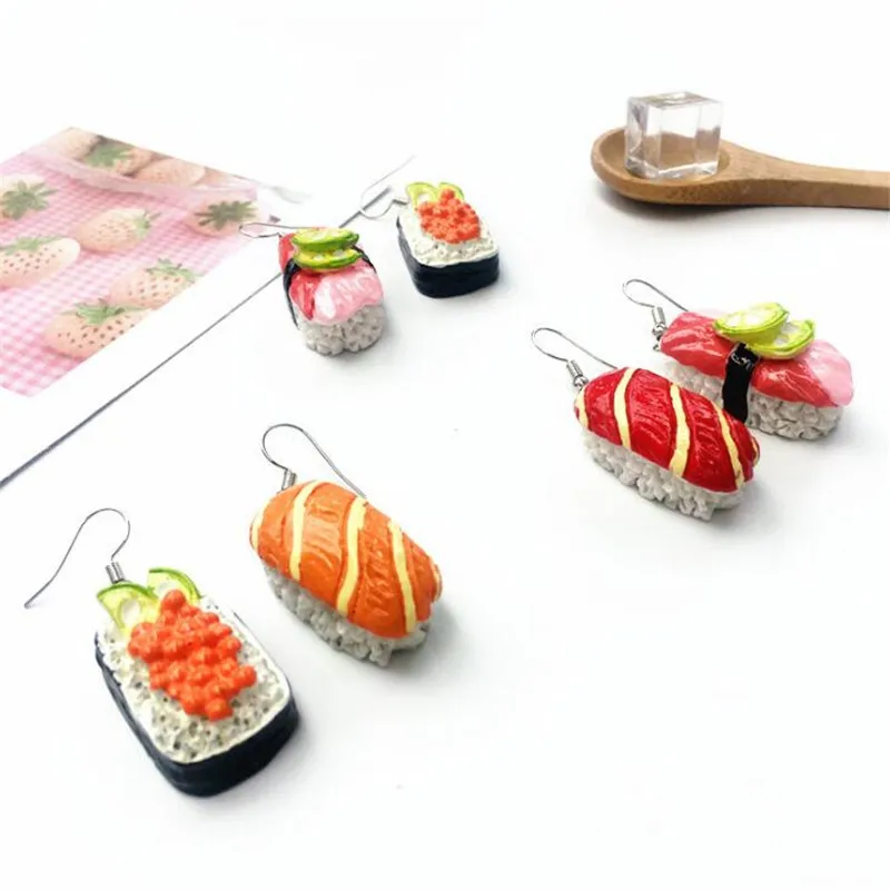 1 пара DIY Забавные ручной работы еда суши очаровывает серьги для женщин Висячие