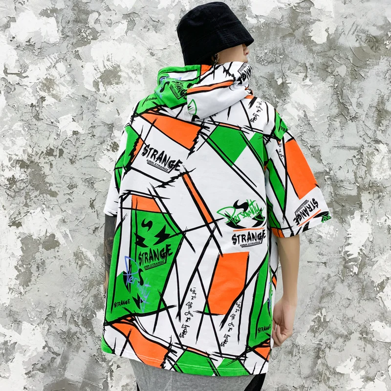 Футболка с капюшоном для молодых мужчин летняя уличная одежда футболка Harajuku |