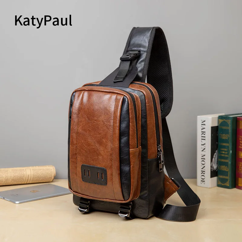 

Винтажная нагрудная сумка для мужчин, модная Вертикальная Повседневная Сумочка через плечо из кожи, деловой мужской чемоданчик на плечо