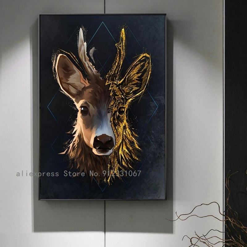 Абстрактная Настенная картина с изображением головы Золотого тигра оленя и