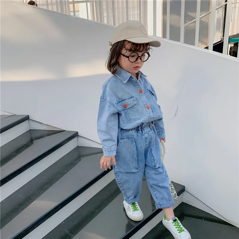 2020 г. новые весенние джинсы с длинными рукавами для мальчиков и девочек комплект