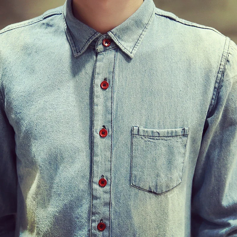 2019 мужские рубашки с длинными рукавами новые осенние светло голубые джинсовые