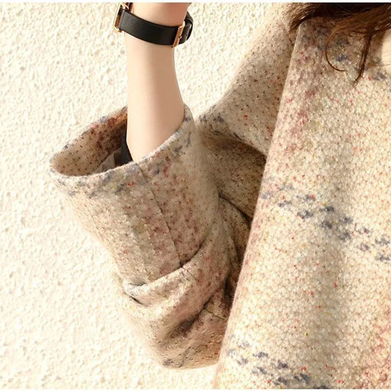 Fashion Woolen Women Jacket Autumn Winter New Mid Long Female Coat Korean Version Loose Warm Cloth Overcoat R1564 | Женская одежда