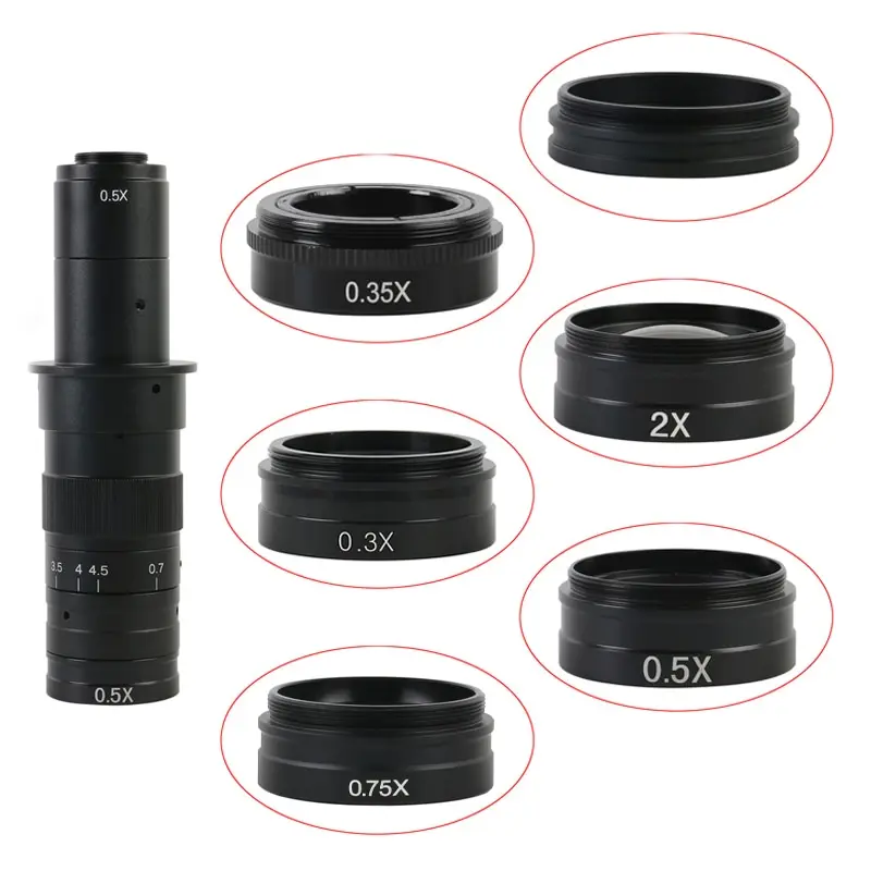 

0.75x 0.5X / 2.0X / 0.35X Barlow Auxiliary Objective Glass Lens For 10A 180X 300X C-MOUNT Lens Industry Video Microscope Camera