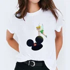 Футболка женская с коротким рукавом и круглым вырезом, Повседневная Свободная рубашка в стиле Харадзюку, с принтом диснеевной принцессы Tinkle bell, одежда в стиле кэжуал