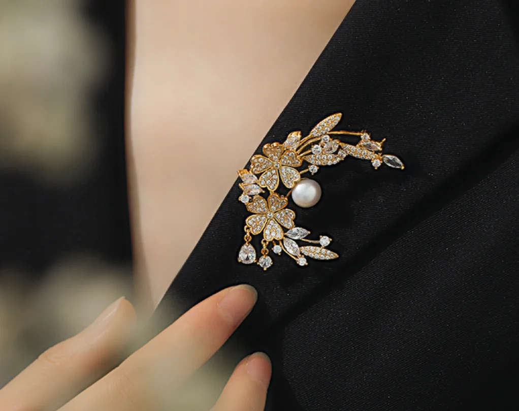 Модная роскошная брошь в стиле ретро с полумесяцем и подвеской необычные заколки