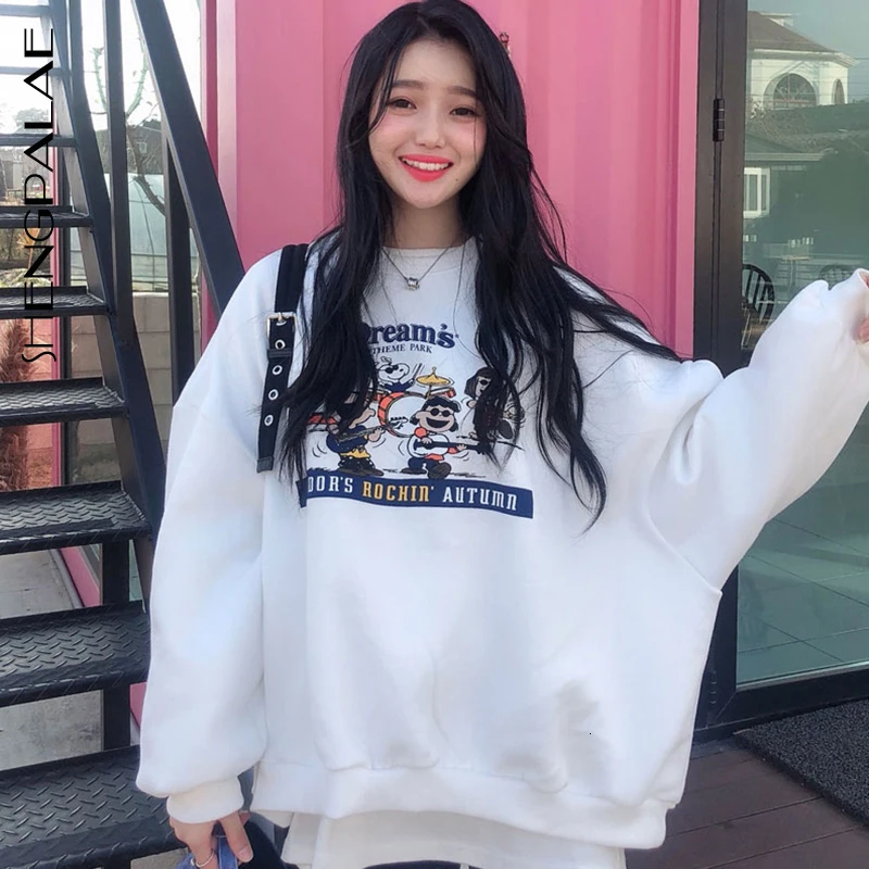 SHENGPALAE шикарный Милый мультяшный буквенный принт круглый вырез пуловер длинный