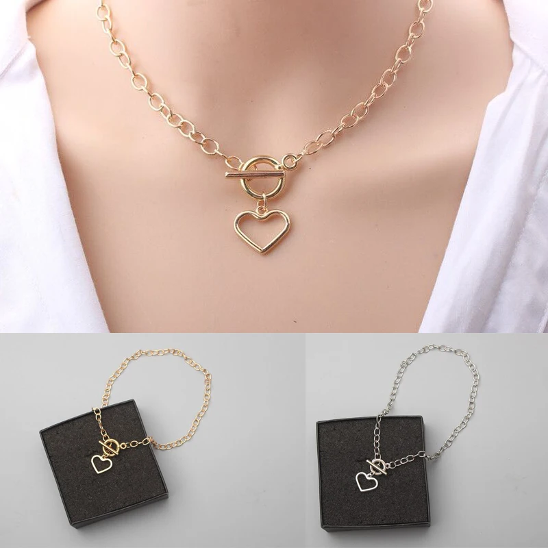 

Heart Pendant Link Chain Choker Necklaces For Women Girls Hip Hop Punk Trendy Style Necklace Street Party Fashion Jewelry Gifts