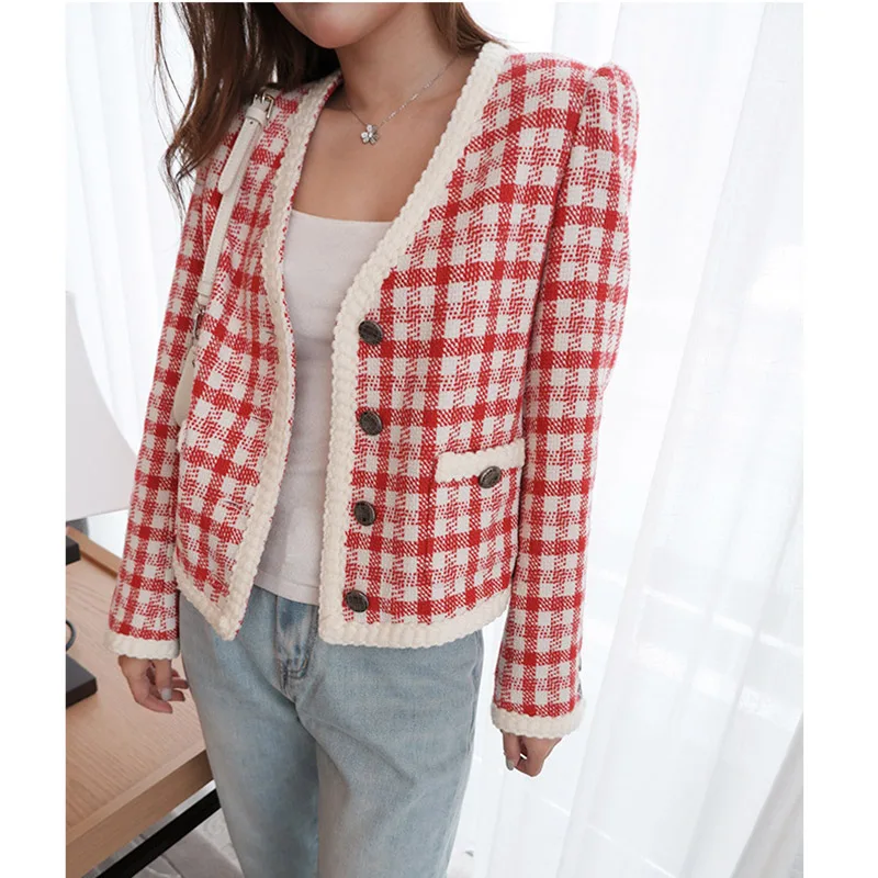 Осень 2020 модные твидовые пальто и куртки женская укороченная твидовая куртка